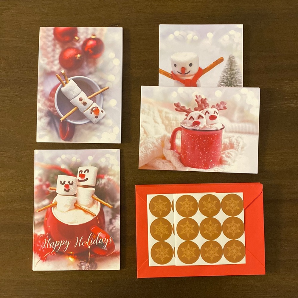 32 Merry Christmas Happy Holidays Marshmallow Greeting Cards (NEW OPEN BOX)